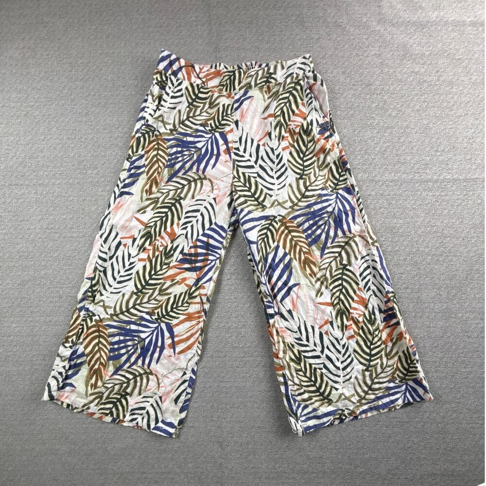 Tahari Sz L 100% Linen Tropical Capris Resort Vacation Palazzo Cropped